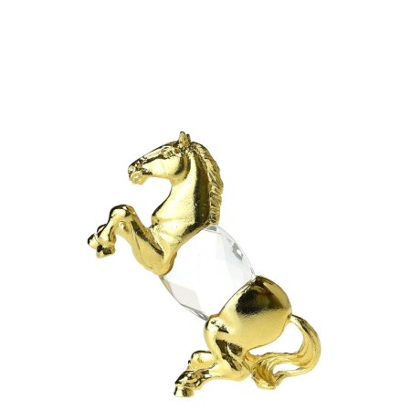 Kovová pozlátená figúrka kôň s bielym brúseným skleneným krištáľom