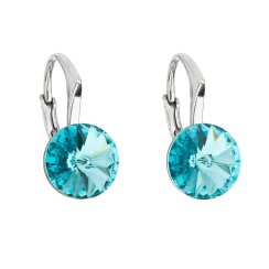 Stříbrné náušnice visací s krystaly Swarovski modré kulaté 31229.3 Light Turquoise