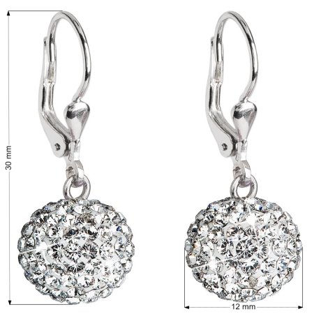 Strieborné náušnice visiace s kryštálmi Swarovski biele okrúhle 31109.1 Kryštál
