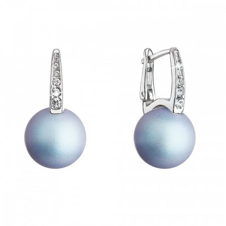 Strieborné náušnice visiace so Swarovski modrou perlou a kryštály 31301.3 Svetlo Modrá