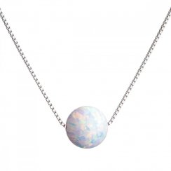 Stříbrný náhrdelník se syntetickým opálem bílý kulatý 12044.1 White s. Opal