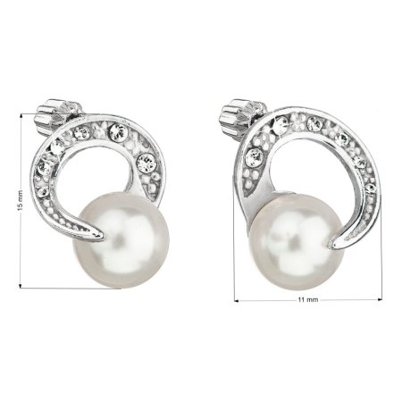 Stříbrné náušnice pecka s perlou Swarovski bílé kulaté 31239.1 Bílá
