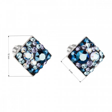 Stříbrné náušnice pecka s krystaly Swarovski modrý kosočtverec 31169.3 Blue Style