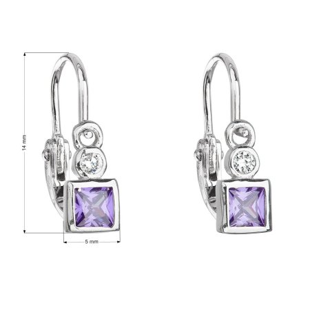 Stříbrné dětské náušnice visací se zirkonem fialová kostička 11172.3 Violet