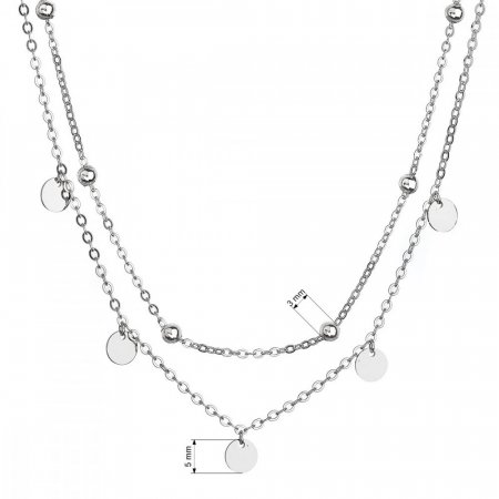 Stříbrný náhrdelník dvouřadý malé placičky a kuličky 62007
