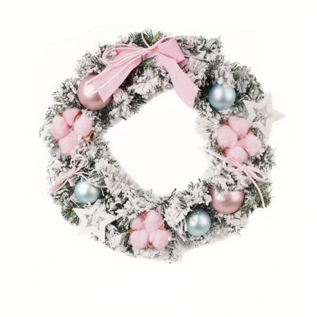 Vianočný veniec s vločkami v ružovej a modrej farbe