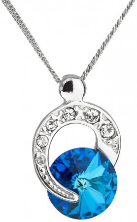 Strieborný náhrdelník s kryštálom Swarovski modrý okrúhly 32048.5 Bermuda Blue