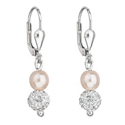 Stříbrné náušnice visací s křišťály Preciosa růžové kulaté 31244.3 Rosaline