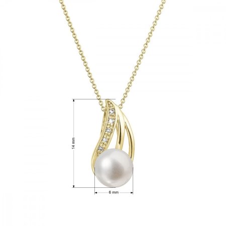 Zlatý 14 karátový náhrdelník s bílou říční perlou a brilianty 92PB00051