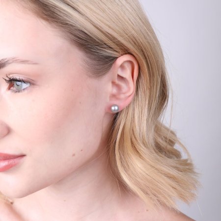 Zlaté 14 karátové náušnice kôstky biele zlato so šedou riečnou perlou 821042.3 Grey