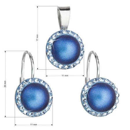 Sada šperkov s kryštálmi Swarovski náušnice a prívesok s tmavo modrou matnou perlou okrúhle 39091.3 Dark Blue