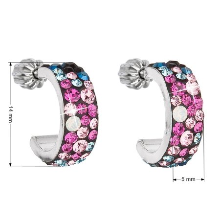 Strieborné náušnice kruhy s kryštálmi Swarovski mix farieb polkruh 31118.4 Galaxy