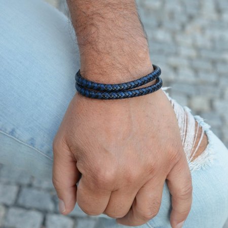 Náramek pánský s koženkovými pásky a sponou na magnet 43035.3 černý