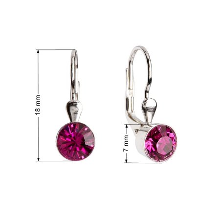 Strieborné náušnice visiace s kryštálmi ružové okrúhle 31112.3 Fuchsia