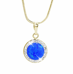 Pozlátený strieborný náhrdelník s okrúhlym opálom a kryštálmi Swarovski Elements Dark Blue