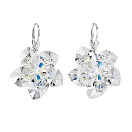 Stříbrné náušnice visací s krystaly Swarovski bílá kytička 31130.1 Krystal