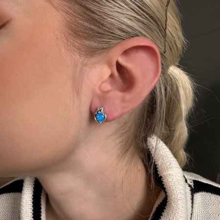 Strieborné náušnice srdca z modrého syntetického opálu a zirkónmi 11469.3 blue