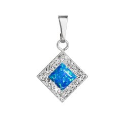 Strieborný prívesok so syntetickým opálom a krištáľmi Preciosa modrý kosoštvorec 34260.1 blue
