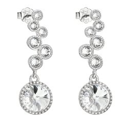 Strieborné náušnice visiace s kryštálmi Swarovski biele okrúhle 31265.1 Kryštál