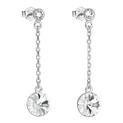 Strieborné náušnice visiace s kryštálmi Swarovski biele okrúhle 31270.1 Kryštál