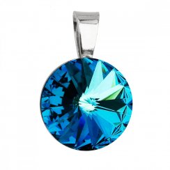 Stříbrný přívěsek s krystaly Swarovski modrý kulatý-rivoli 34112.5 Bermuda Blue