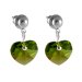 Náušnice se Swarovski Elements zelené srdíčko Olivine 10 mm