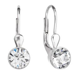 Stříbrné náušnice visací s krystaly Swarovski bílé kulaté 31112.1 Krystal