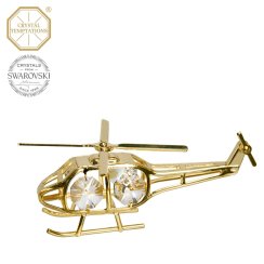Kovová pozlátená figúrka Helikoptéra s bielymi kryštálmi Swarovski Elements