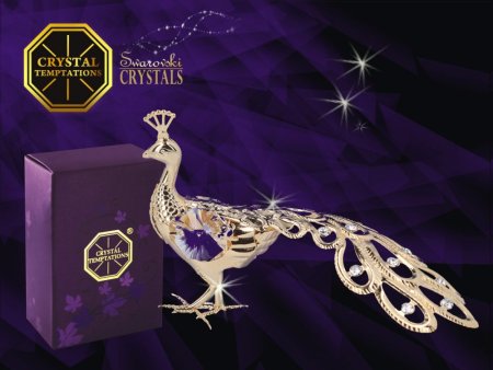 Kovová pozlátená figúrka Páv s bielymi kryštálmi Swarovski Elements