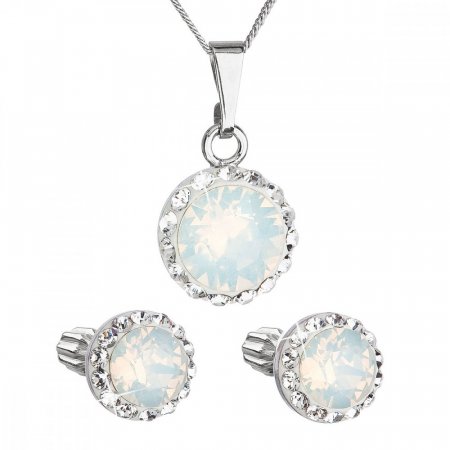 Sada šperků s krystaly Swarovski náušnice, řetízek a přívěšek bílé opálové kulaté 39352.7 White Opal