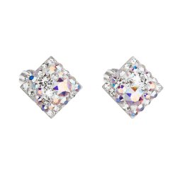 Strieborné náušnice pecka s kryštálmi Swarovski ab efekt kosoštvorec 31169.2 AB