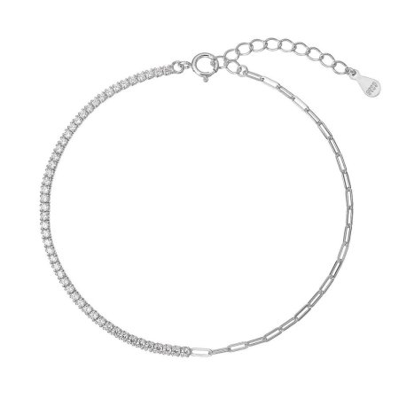 Stříbrný náramek se zirkony a řetízkem 13103.1