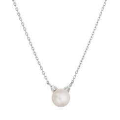 Strieborný náhrdelník mačička s riečnou perlou 22052.1
