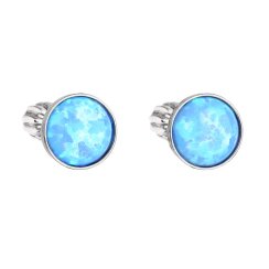 Stříbrné náušnice pecky se syntetickým opálem světle modré kulaté 11001.3 Lt. Blue s. Opal