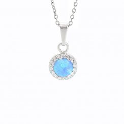 Strieborný náhrdelník so svetlo modrým opálom a kryštálmi Swarovski Elements koliesko Blue Opal
