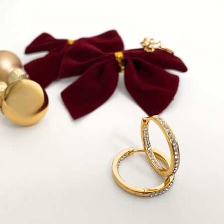 Strieborné pozlátené náušnice biele kruhy s kryštálmi Swarovski Elements Krystal