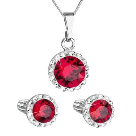 Sada šperkov s kryštálmi Swarovski náušnice, retiazka a prívesok červené okrúhle 39352.3 Ruby
