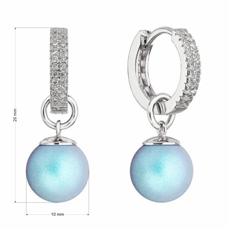 Stříbrné visací náušnice kroužky se světle modrou perlou 31298.3 Light Blue