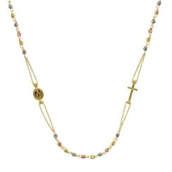 Zlatý 14 karátový náhrdelník ruženec s krížom a medailónikom s Pannou Máriou RŽ08 multi