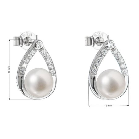Stříbrné náušnice visací s bílou říční perlou 21033.1M