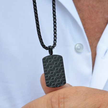 Náhrdelník pánský z černé oceli s plackou 42009.3 černý