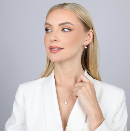 Zlaté 14 karátové náušnice s říční perlou a brilianty 91PB00043