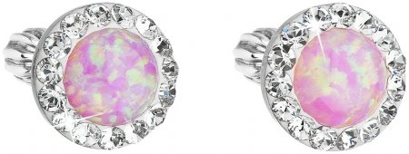 Stříbrné náušnice pecky se syntetickým opálem a krystaly Swarovski růžové kulaté 31317.1 Pink s. Opal