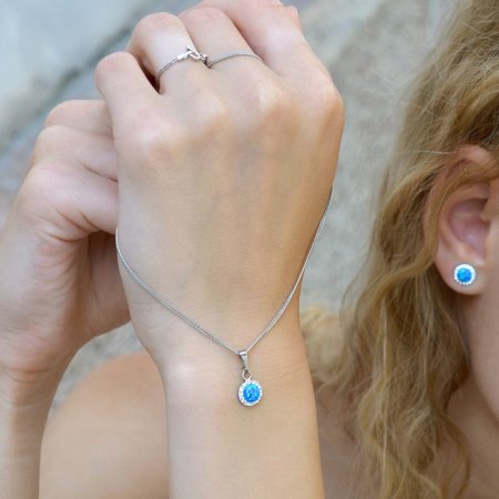 Náhrdelník so syntetickým opálom a krištáľmi Preciosa modrý okrúhly 32083.1 Blue