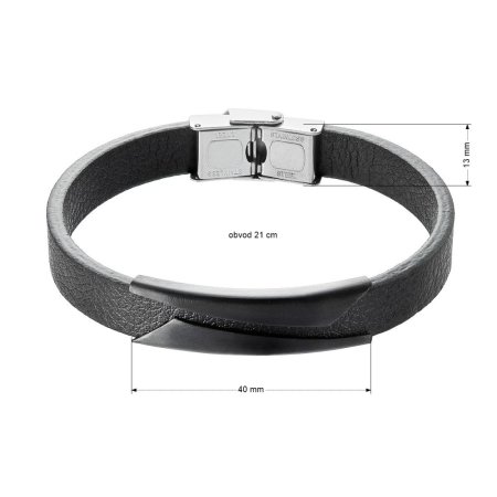 Náramek pánský černá koženka s ocelovou ozdobou 43031.3 černý