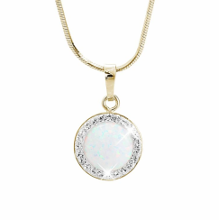 Pozlacený stříbrný náhrdelník s kulatým opálem a krystaly Swarovski Elements White