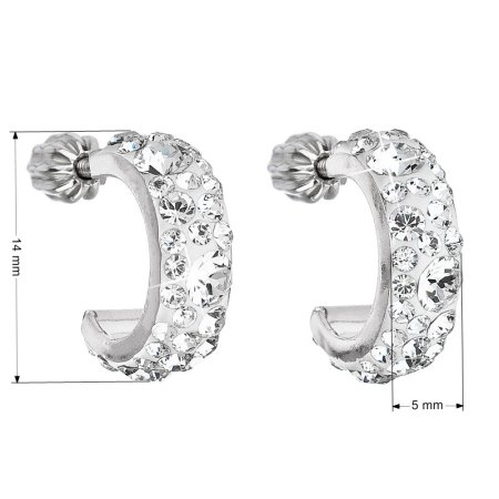 Strieborné náušnice kruhy s kryštálmi Swarovski biele polkruh 31118.1 Krystal