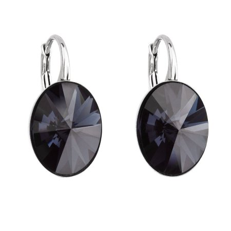 Strieborné náušnice visiace s kryštálmi Swarovski čierny ovál 31275.3 Graphite