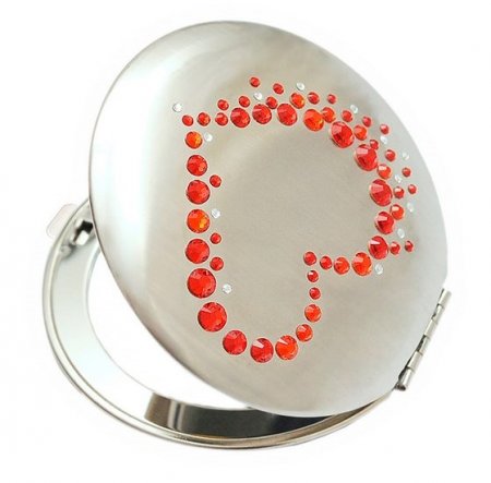 Kosmetické kapesní zrcátko se Swarovski Elements červené srdce EL-23.1