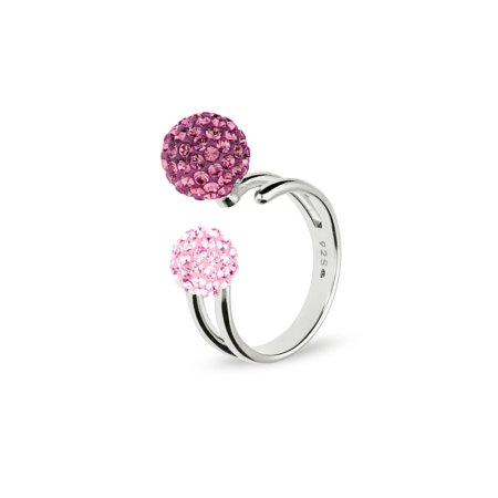 Prsten se Swarovski Elements kulička Amethyst + Light Rose